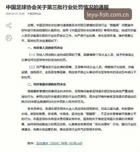 乐鱼官方入口2024攻略 资深用户深度解读:足协第三批禁足名单背后的行业整顿与观赛体验分享